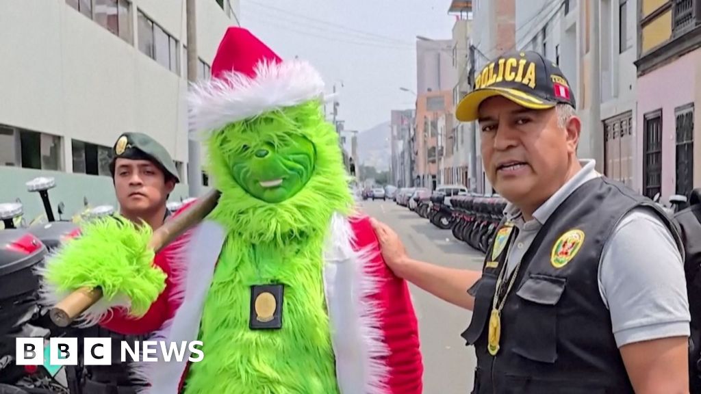 Police officer dressed as the Grinch leads drug raid in Peru